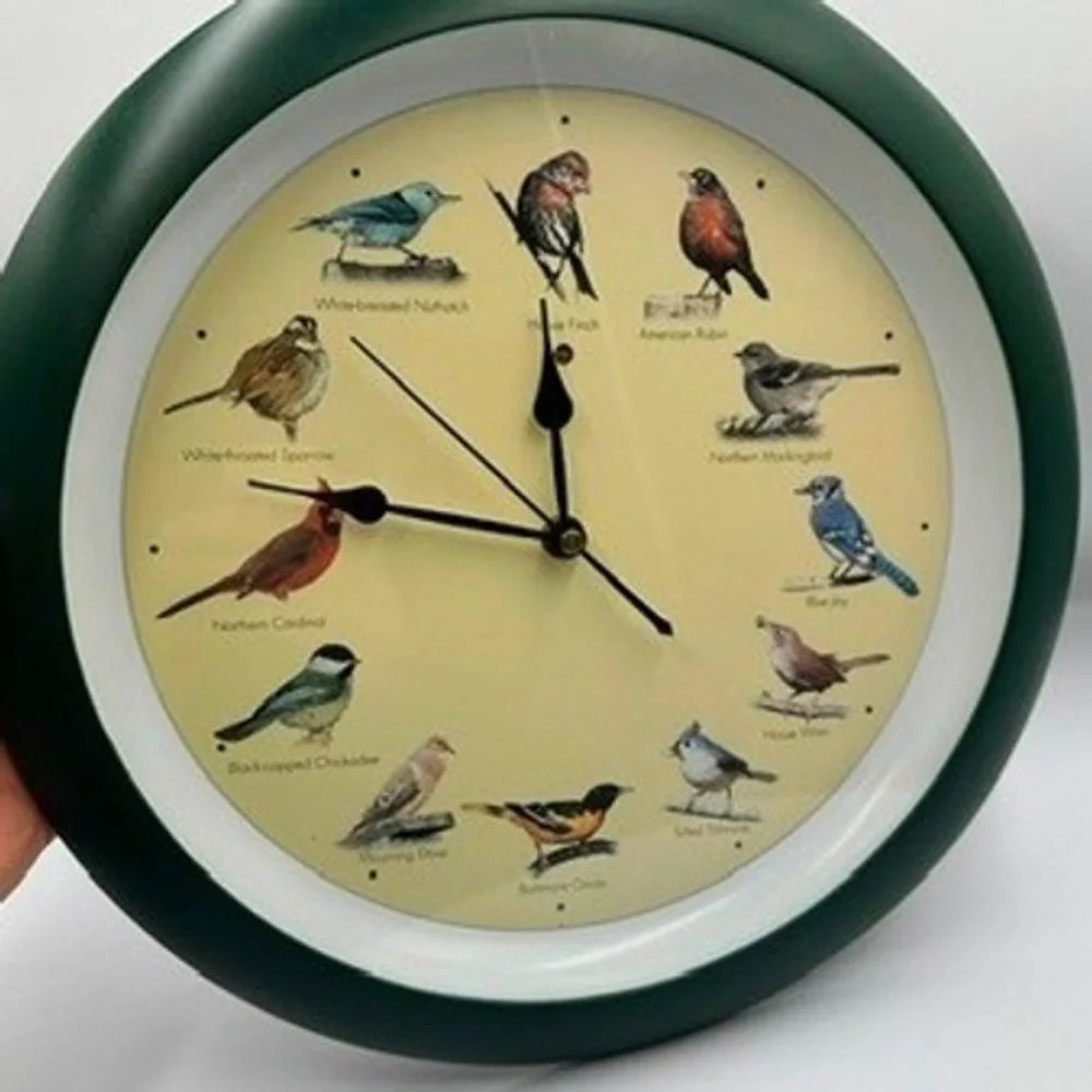 Singing Bird Wall Clock Green Quartz Analog 12